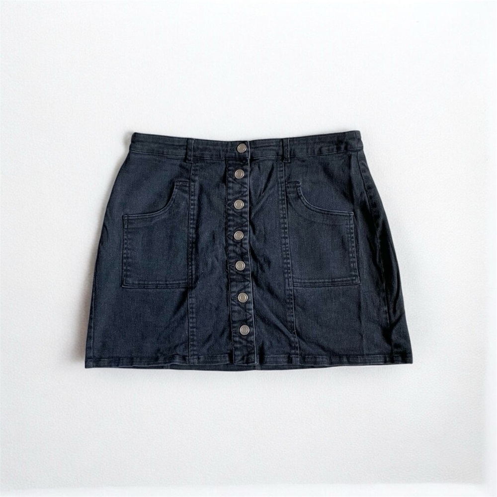 Altar’d State Anthropologie Dark Wash Button Down Denim Skirt Size Large